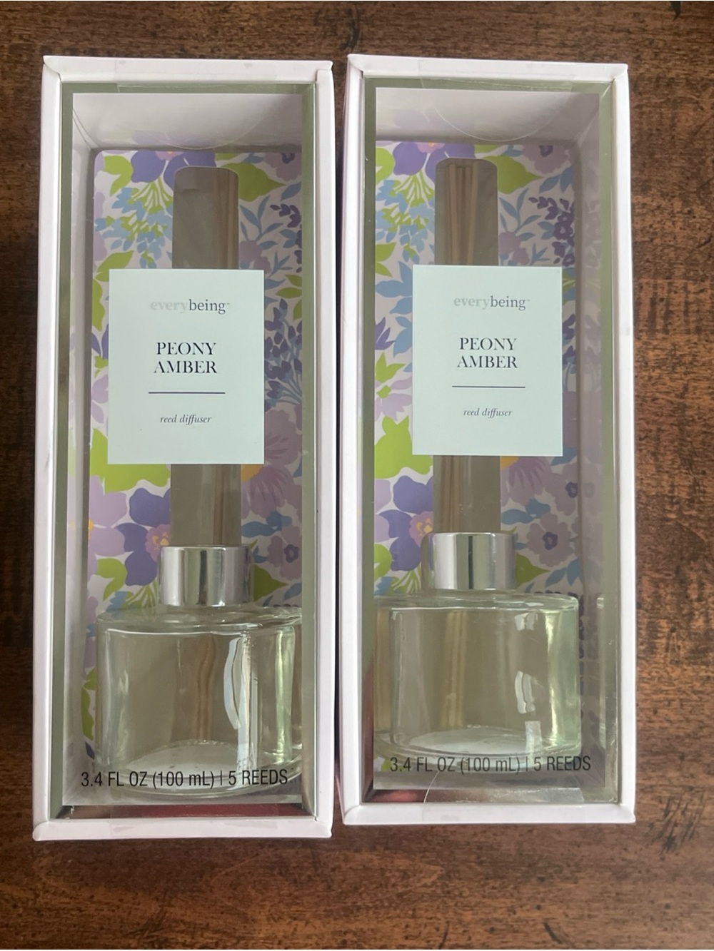 Lot 2 Everybeing Peony Amber Reed Diffuser 3.4 oz Floral Home Fragrance New